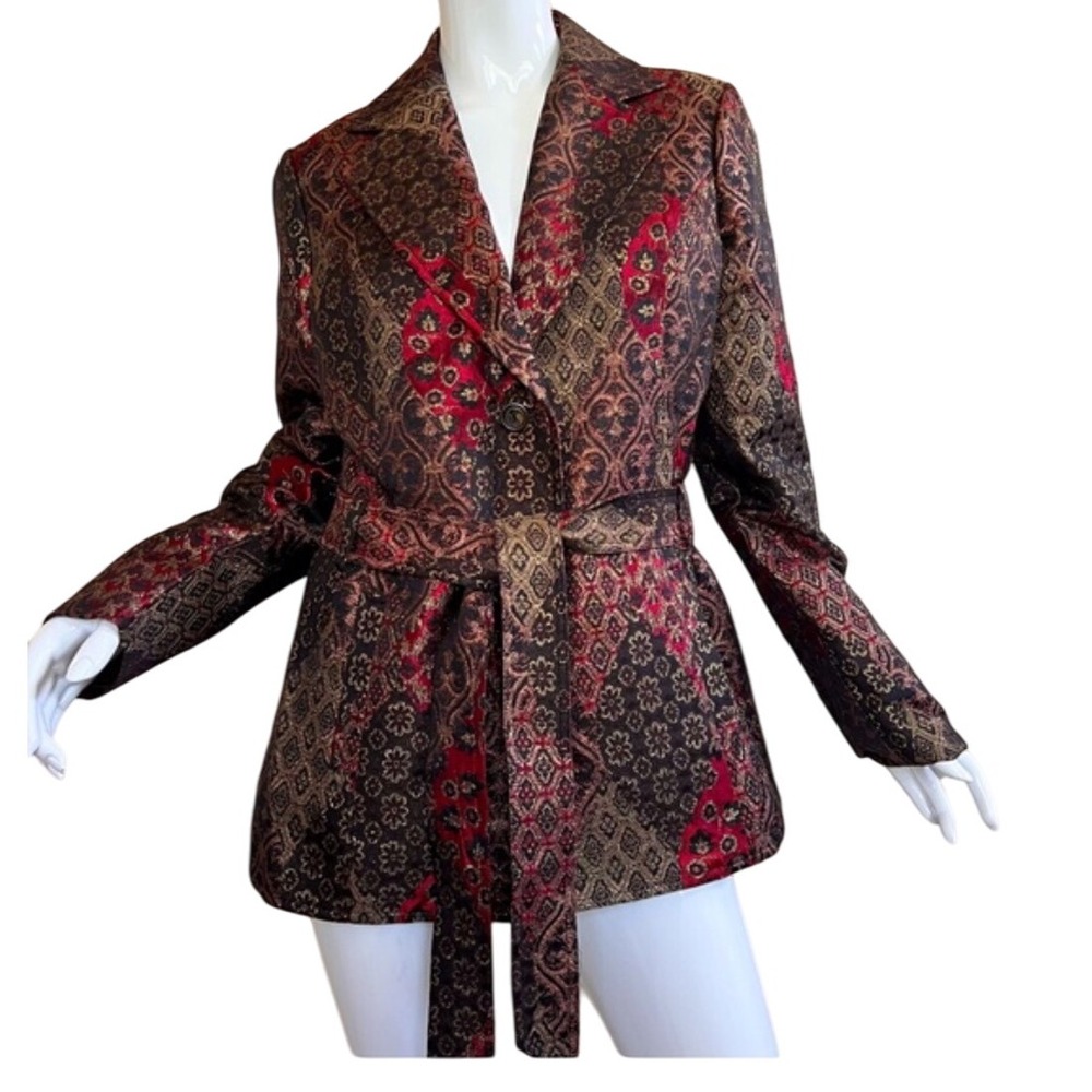 Cache Metallic Brocade‎ Coat 12 Whimsygoth Baroque Tapestry Belted Jacket Gold